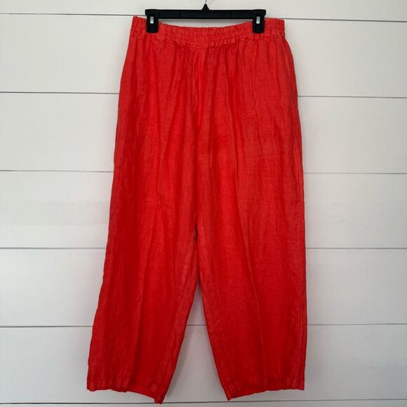 Haris Cotton Women’s Large Orange Gauze Linen Pants LagenLook Minimalist - Picture 1 of 5